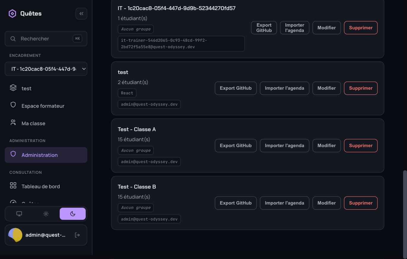 Liste des classes avec export et import CSV