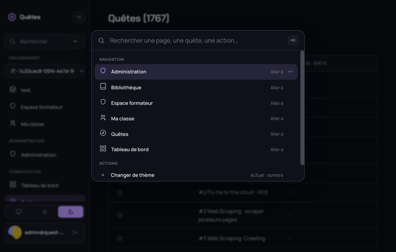 Palette de commandes Ctrl/Cmd K