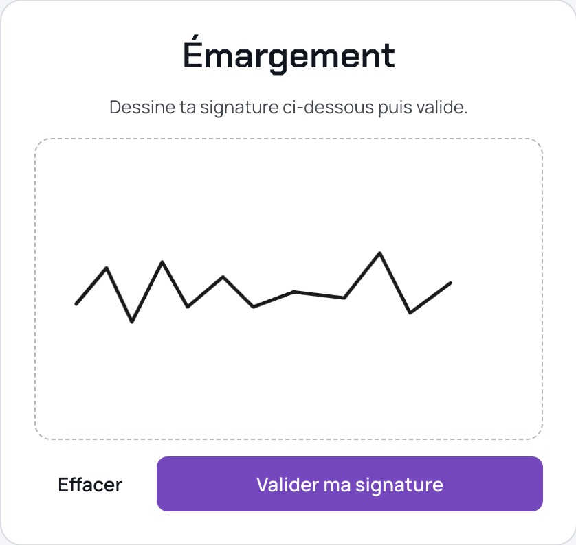 Page de signature côté élève après scan du QR, avec le tracé dessiné